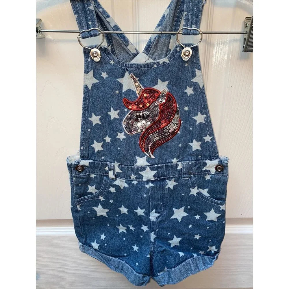 r girls UNBRANDED blue stars casual buckle pockets sequins one pc shorts size 6